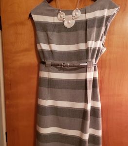 Ellen Tracy gray/white stripe dress size 12 NWT